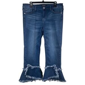Judy Blue 15/32 Crop Flare Fit Jeans Raw Hem Boho Bell Bottom Hippie 33x24